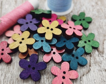 Flower shaped buttons, Novelty wood buttons,  Wooden buttons, Wood buttons for knitting, Cute children buttons, 20mm, 3/4", Set of 10 or 20