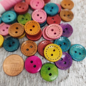 Set of 50 or 100 colorful buttons, Cute children buttons, Baby sweater buttons, Wooden buttons for knitting, 15mm, 5/8, 2 holes image 3