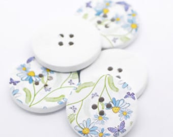 Butterfly flowers wood buttons, Wood buttons for womens coats, Buttons for knitting,  30mm,  3cm, 1 1/8 inch, 2 holes, Sets of 5 or 10