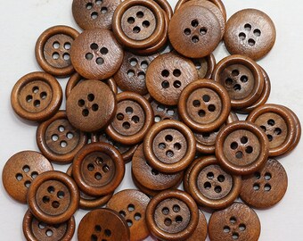 Shirt buttons, Brown wood buttons, 13mm, 1/2", Baby sweater buttons, Cute children buttons, 4 holes, Flat back, Set of 10, 20 or 50