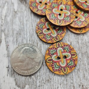 Bohemian style wood buttons, Mandala Design buttons, Retro Wooden buttons, Decorative wooden buttons, 25mm, 1, Sets of 10 or 20 image 3