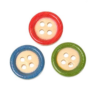 Wood buttons with colorful rims, Wooden buttons, Painted rim, Cute children buttons,  15mm, 5/8", Flat back, Set of 10, 20 or 50