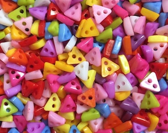 Triangle shaped buttons, Miniature buttons, Mini and tiny buttons, Doll clothes buttons, Mixed colors, 6mm, 1/4", 2 holes, Sets of 50 or 100