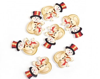 Snowmen buttons, Holiday crafts, Cute snowman,  Decorative novelty snowman buttons, 36mm, 1 3/8 inch x 25mm, 1", 2 holes, Set of 5 or 10