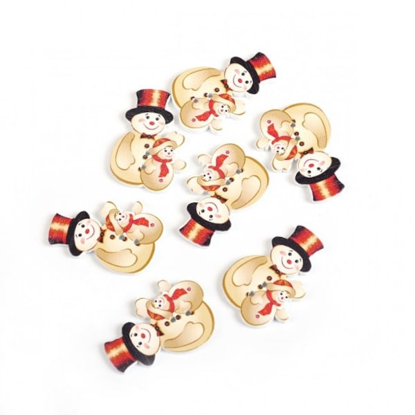 Snowmen buttons, Holiday crafts, Cute snowman,  Decorative novelty snowman buttons, 36mm, 1 3/8 inch x 25mm, 1", 2 holes, Set of 5 or 10