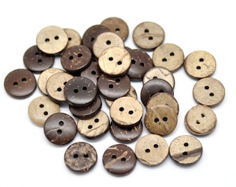 Half an inch coconut shell buttons, Small shirt buttons, Recycled coconut wood,  13mm, 1/2" inch, 2 holes, Sets of 10, 20 or 50