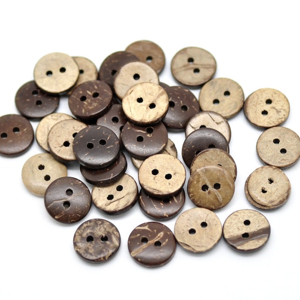 Half an inch coconut shell buttons, Small shirt buttons, Recycled coconut wood,  13mm, 1/2" inch, 2 holes, Sets of 10, 20 or 50