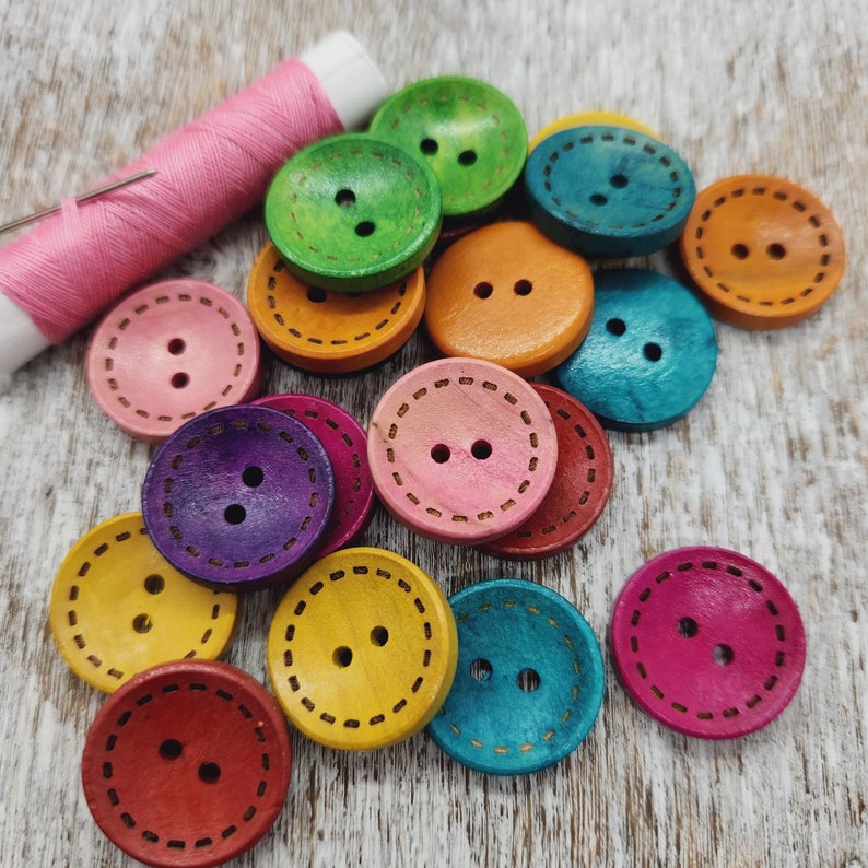 Colorful wooden buttons, Coat Wood buttons, Sewing, Round, 20mm, 2cm, 3/4, 2 holes, Sets of 10, 20 or 50 image 2