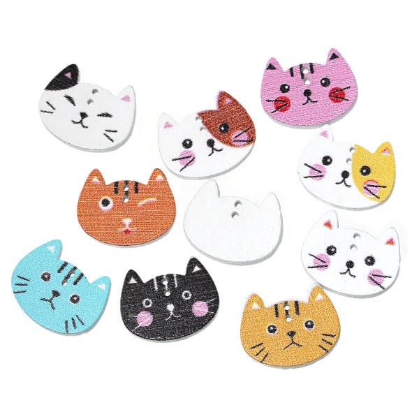 Cat wooden button, Wood buttons for sewing, Cat shaped wooden buttons, Coat buttons,  20mm x 16mm, 3/4" x 5/8", 2 holes, Set of 10 or 20