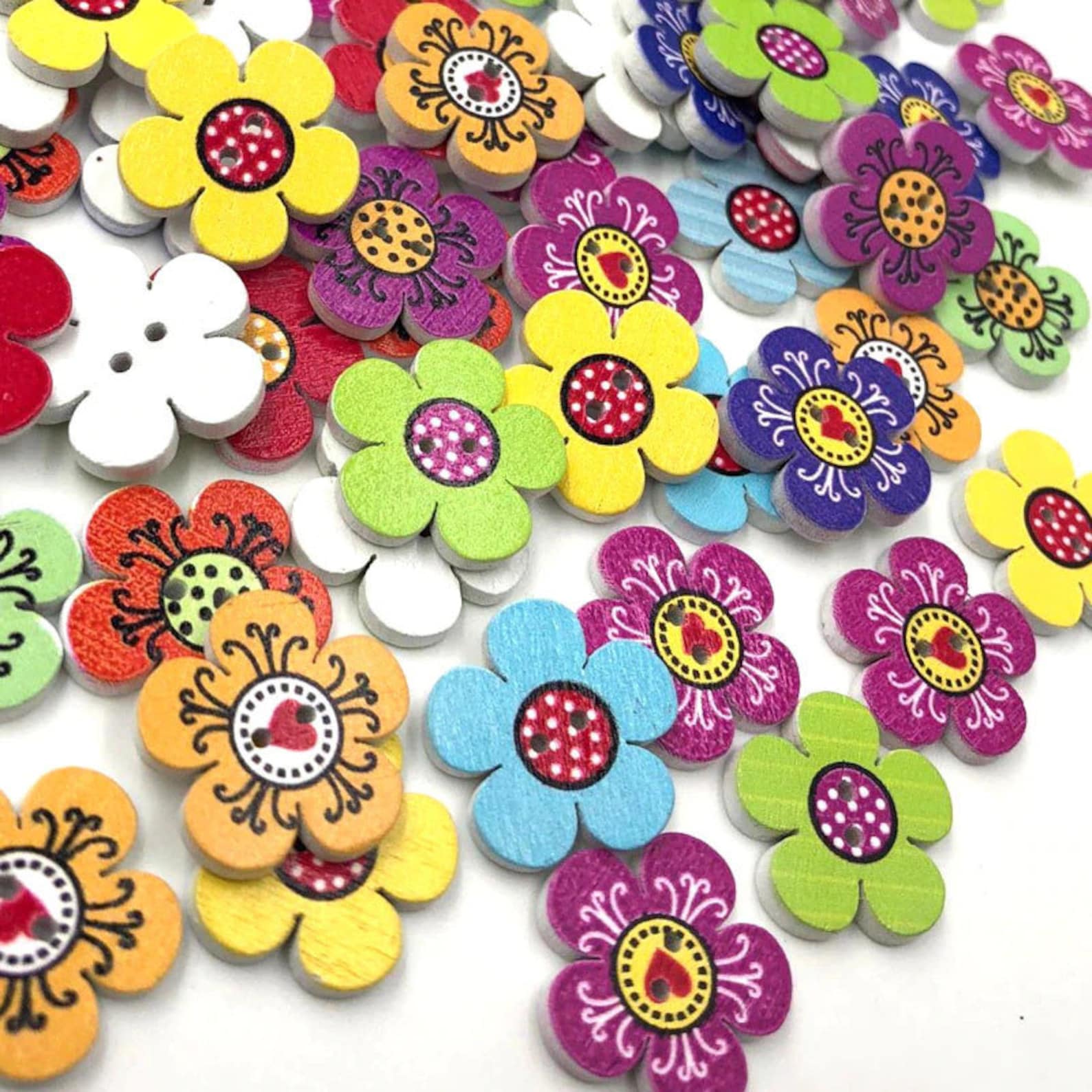 Bright Colors Flower Buttons Mixed Buttons Novelty Wooden Etsy