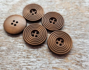 Brown wooden buttons, Decorative Wood  buttons, Sewing, Round, 25mm,  1 inch, 4 holes, Sets of 10