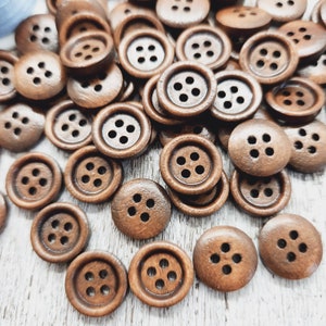 Shirt buttons, Brown wood buttons, 13mm, 1/2", Baby sweater buttons, Cute children buttons, 4 holes, Flat back, Set of 10, 20 or 50