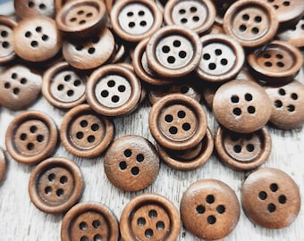 Shirt buttons, Brown wood buttons, 13mm, 1/2", Baby sweater buttons, Cute children buttons, 4 holes, Flat back