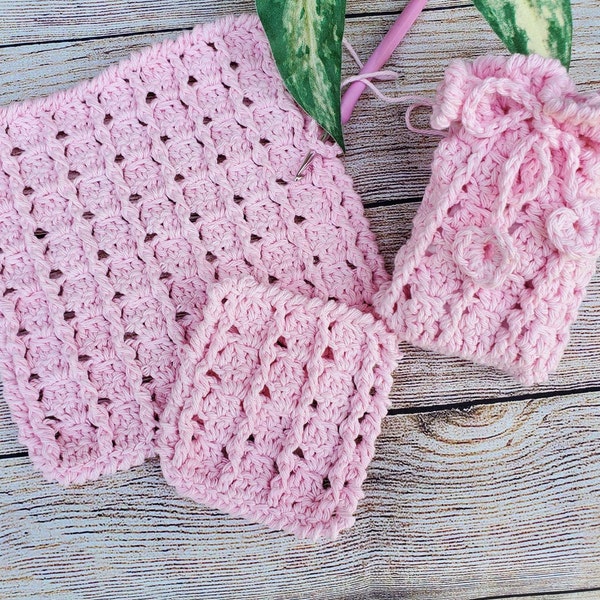 Crochet PDF pattern, Serenity Spa Set, Soap saver, Dishcloth, Washcloth, Face scrubbies pattern, Best selling crochet pattern, Pattern #8