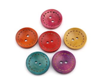 Colorful wooden buttons,  Extra large coat buttons, Big decorative Wood  buttons, Round, 30mm,  3cm, 1 1/8inch, 2 holes, Sets of 5, 10 or 20