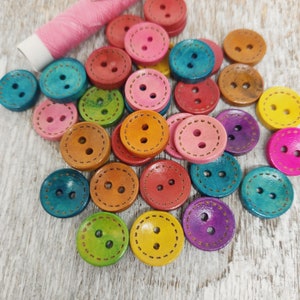 Set of 50 or 100 colorful buttons, Cute children buttons, Baby sweater buttons, Wooden buttons for knitting, 15mm, 5/8, 2 holes image 5