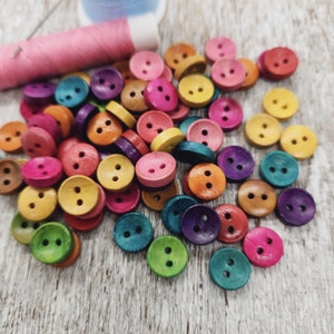 Buttons for doll clothes, Tiny small buttons, Baby sweater buttons, Colorful wooden buttons, 10mm, 3/8&quot;, 2 holes, Set of 10, 20 or 50