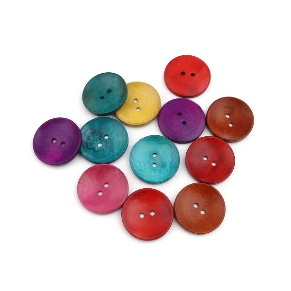 Big, Extra large colorful buttons, Decorative Wood  buttons, Jacket buttons, Round, 35mm,  3.5cm, 1 3/8inch, 2 holes, Sets of 5, 10 or 20