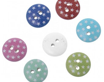 Star pattern wooden buttons, Colorful Wood sewing buttons, Cute children button, Flat back, 15mm, 5/8", 2 holes, Set of 10 or 20