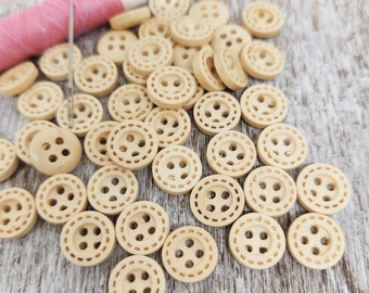 Small wooden buttons, Doll clothes buttons, Baby sweater buttons, Wood buttons,  11mm, 7/16", 4 holes, Set of 10 or 20