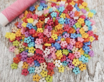 Miniature buttons, Mini flower shaped buttons, Tiny buttons for dolls, Doll clothes buttons, Mixed colors, 6mm, 1/4", Sets of 50 or 100