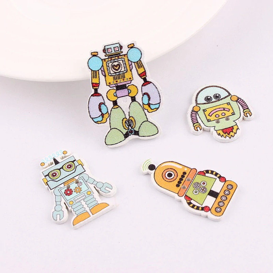 Fun Robot Buttons Novelty Wood Buttons Wooden Buttons for - Etsy