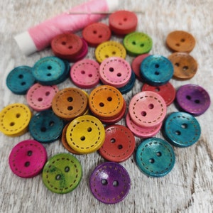 Set of 50 or 100 colorful buttons, Cute children buttons, Baby sweater buttons, Wooden buttons for knitting, 15mm, 5/8, 2 holes image 2