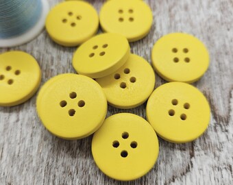 Yellow Wooden buttons, Buttons for children sweaters, Cute wood buttons, Buttons for toddler jackets, Round, 20mm, 3/4", 4 holes, Set of 10