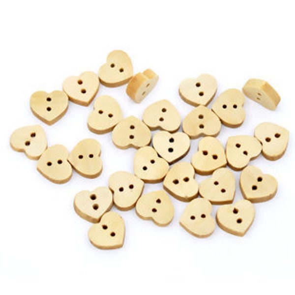 Cute heart buttons, Small wooden buttons, Natural wood buttons, Baby sweater buttons,  13mm, 1/2" inch, 2 holes, Sets of  10, 20 or 50