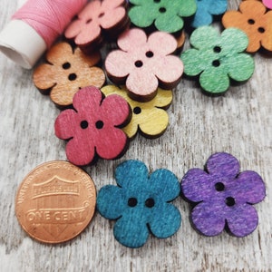 Wooden buttons flowers, Flower shaped buttons, Novelty wood buttons, Cute children buttons, 20mm, 3/4, 2 holes, Set of 10 or 20 image 4