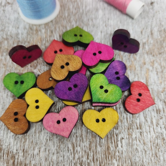 Valentine's Day Crafts, Heart Shaped Wooden Buttons, Assorted Colors Wood  Buttons, 20mm, 3/4 X 16mm 5/8, 2 Holes, Set of 10 or 20 