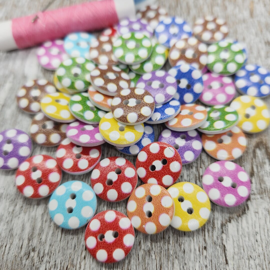 Colorful Polka Dots Wood Buttons, Novelty Buttons, Baby Sweater Buttons