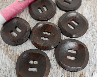 Large walnut brown wood buttons, Coat wooden buttons, Buttons for jackets and sweaters, 30mm, 3cm, 1 1/8", 2 holes, Set of 5, 10 or 20