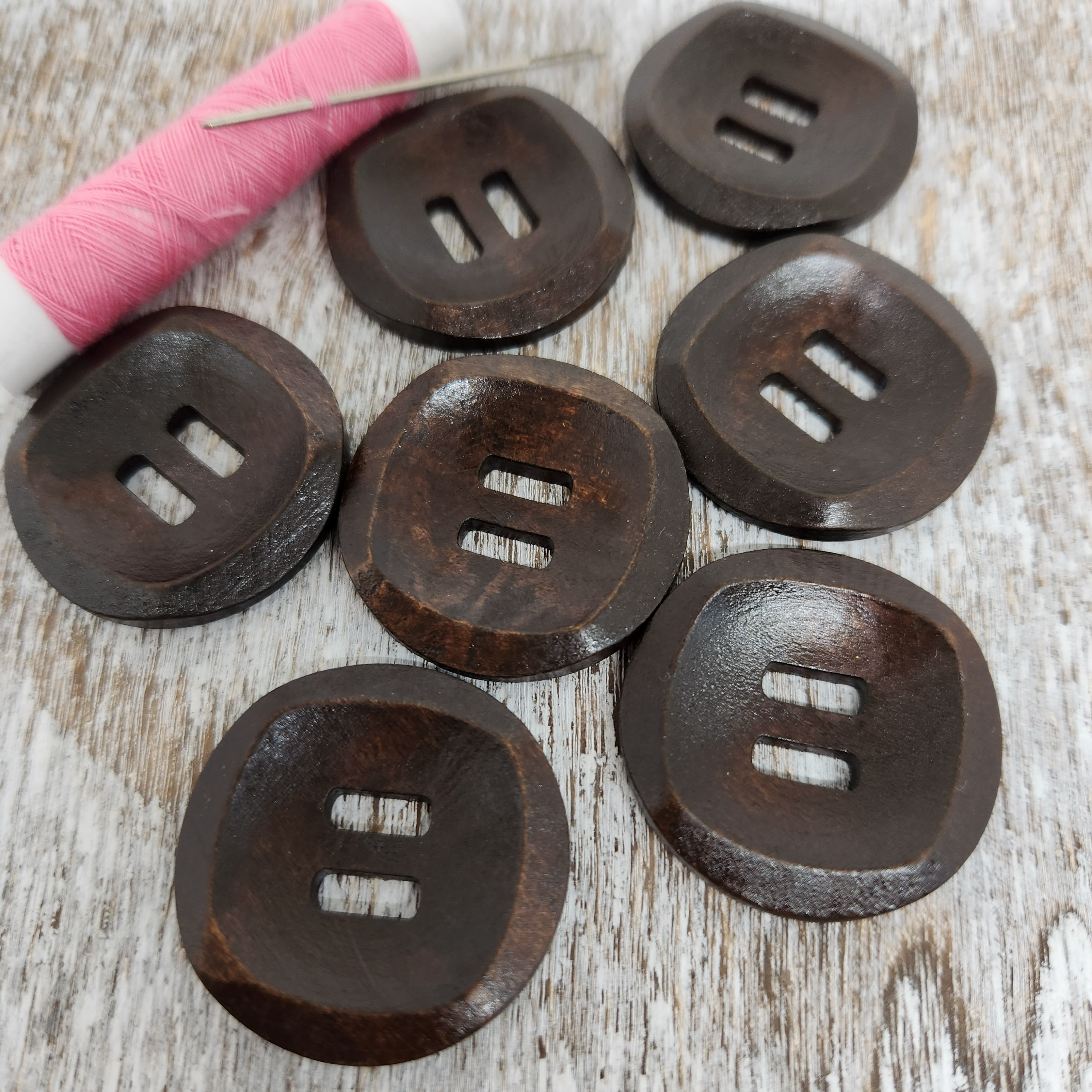 20 Large Dark Brown Coffee Wooden Button - 35mm - 1 3/8 inch - 4 hole -  Wood Buttons (B21318)