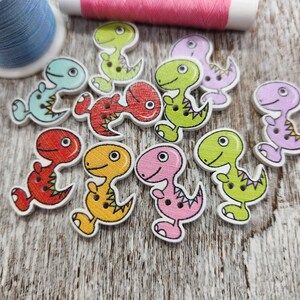 Dinosaur shaped wood buttons, Cute children buttons, Buttons for crafts, Painted buttons, 25mm (1&quot;)x 16mm (5/8&quot;), 2 holes, Set of 10 or 20