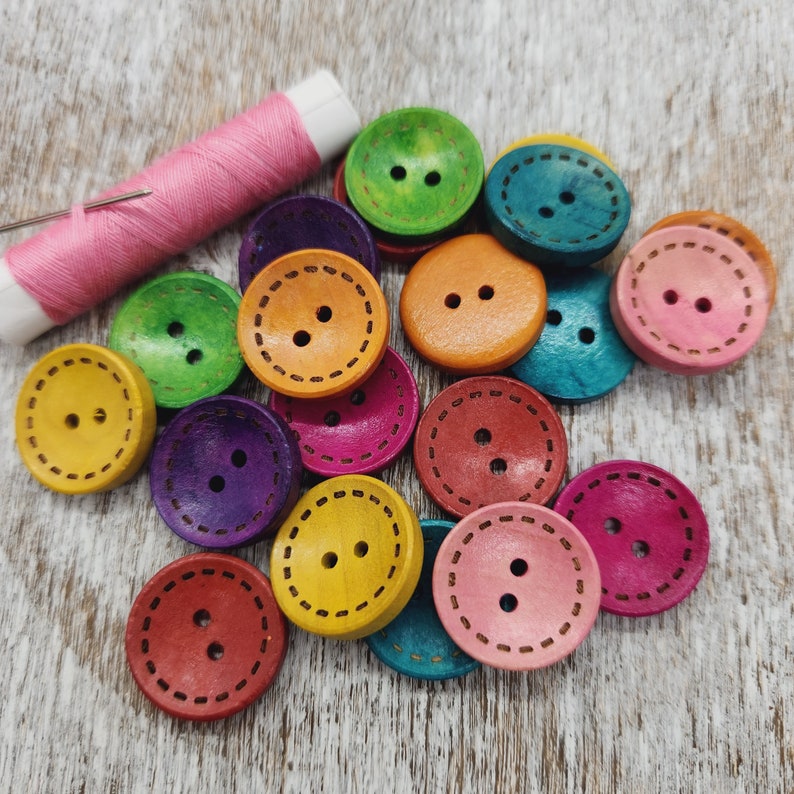 Colorful wooden buttons, Coat Wood buttons, Sewing, Round, 20mm, 2cm, 3/4, 2 holes, Sets of 10, 20 or 50 image 1