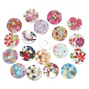 Floral pattern wooden buttons for sewing, Sweater buttons, Decorative wooden buttons, 20mm,  3/4", 2 holes, Mixed set of 10 or 20