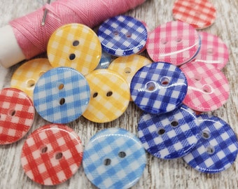Gingham buttons for knitting,  Cute children buttons, Buttons for baby sweaters, Round, 15mm, 5/8&quot;, 2 holes, Set of 10 or 20
