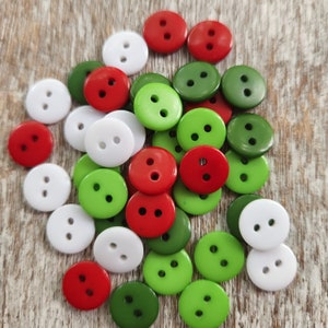 Set of 40 Christmas color buttons, Small resin buttons, Doll clothes buttons, Buttons for baby sweaters, 10mm, 3/8", 2 holes, Flat back