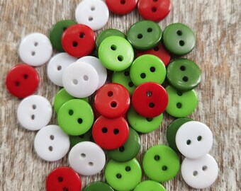 Set of 40 Christmas color buttons, Small resin buttons, Doll clothes buttons, Buttons for baby sweaters, 10mm, 3/8", 2 holes, Flat back