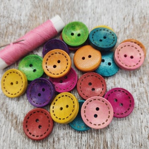 Colorful wooden buttons, Coat Wood buttons, Sewing, Round, 20mm, 2cm, 3/4, 2 holes, Sets of 10, 20 or 50 image 3