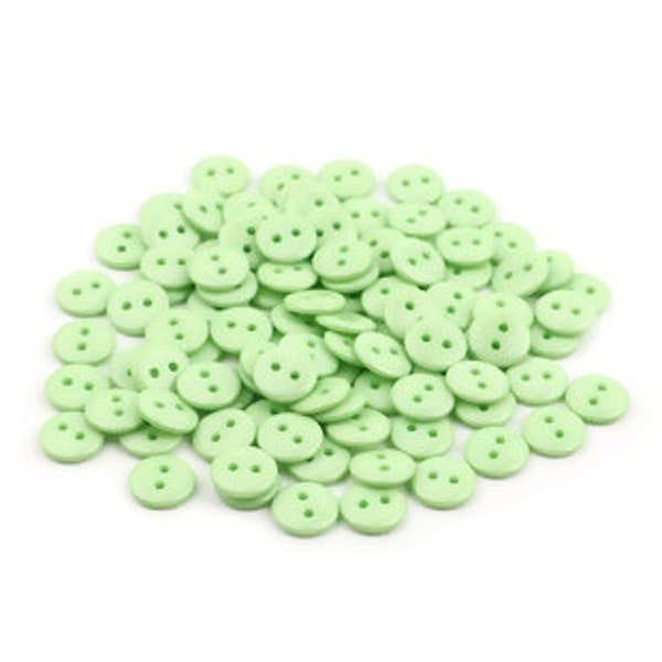 Small buttons, Buttons for baby sweaters, Doll clothes buttons, Lime green, 10mm, 3/8", 2 holes, Tiny, Flat back, Set of 20