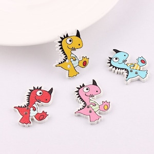 Dinosaur shaped wood buttons, Cute children buttons, Buttons for crafts, Painted buttons, 25mm (1&quot;)x 16mm (5/8&quot;), 2 holes, Set of 10 or 20