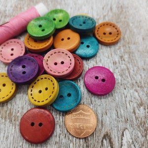 Colorful wooden buttons, Coat Wood buttons, Sewing, Round, 20mm, 2cm, 3/4, 2 holes, Sets of 10, 20 or 50 image 4