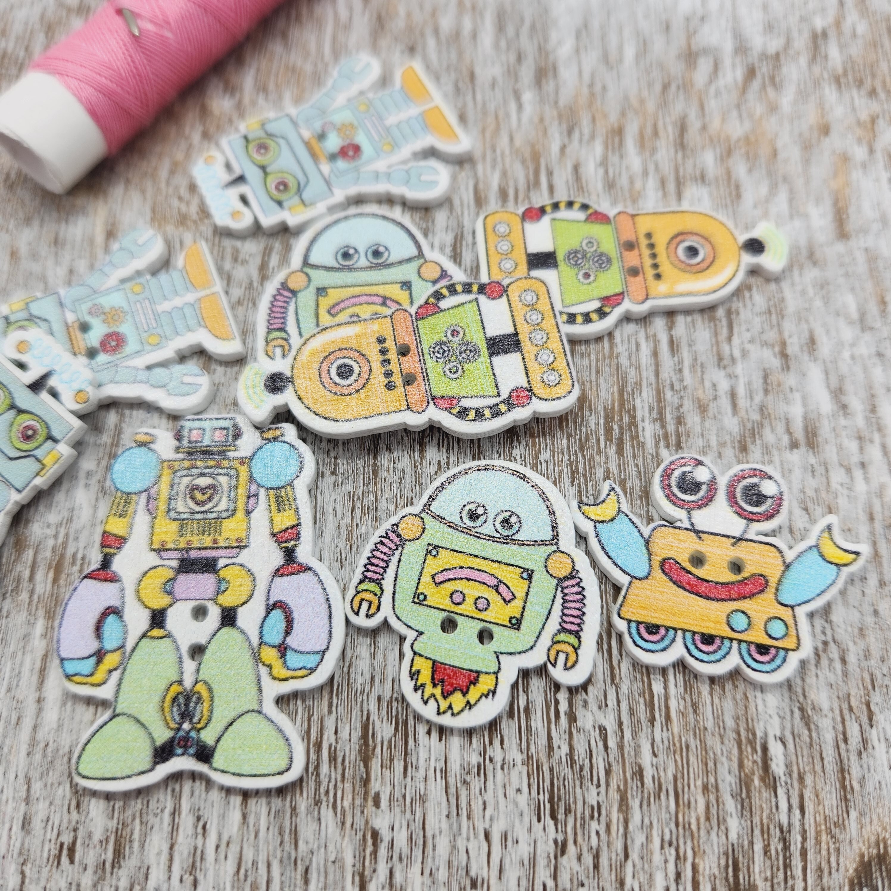 Fun Robot Buttons, Novelty Wood Buttons, Wooden Buttons for Crafts ...