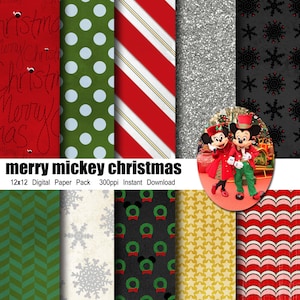 Very Merry Mickey Christmas Inspired 12x12 Digital Paper Pack for Digital Scrapbooking, Party Supplies, etc -INSTANT DOWNLOAD