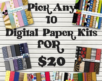 Mega Deal - Digital Paper Bundle - Pick Any 10 Digital Paper Packs - Magical Vacation Scrapbooking Background Papers - Save Money - Magic
