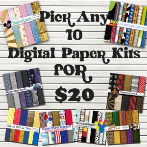 Mega Deal - Digital Paper Bundle - Pick Any 10 Digital Paper Packs - Magical Vacation Scrapbooking Background Papers - Save Money - Magic