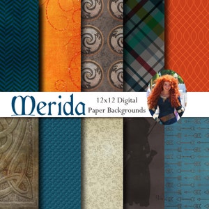 Brave Merida Inspired 12x12 Digital Paper Backgrounds for Digital Scrapbooking, Party Supplies, etc -INSTANT DOWNLOAD -