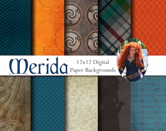 Brave Merida Inspired 12x12 Digital Paper Backgrounds for Digital Scrapbooking, Party Supplies, etc -INSTANT DOWNLOAD -